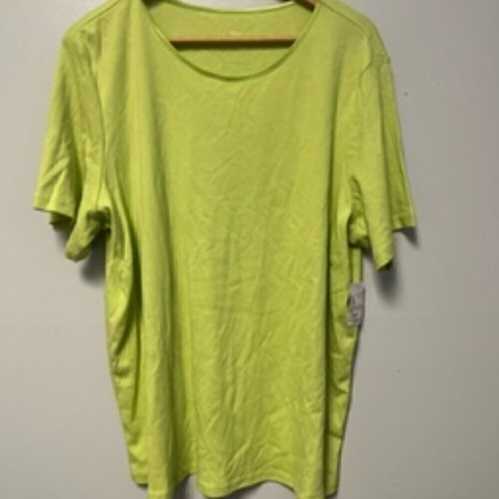 0424-02 Lime Green CJ Banks scoop neck Tee